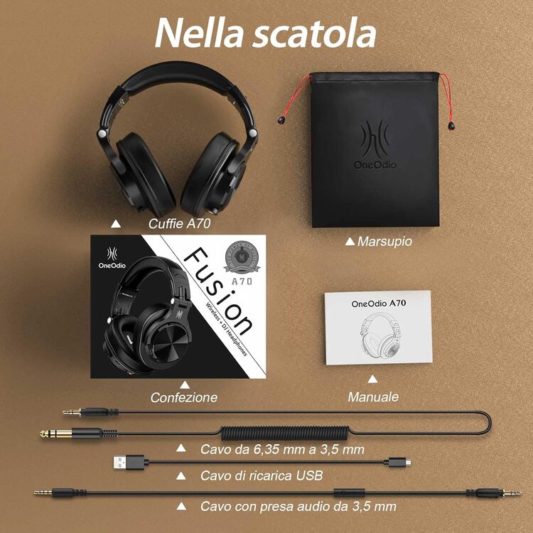 OneOdio Fusion A70 Hi-Res Cuffie DJ Wireless e c/ Cavo, Microfono Stereo Hi-Fi