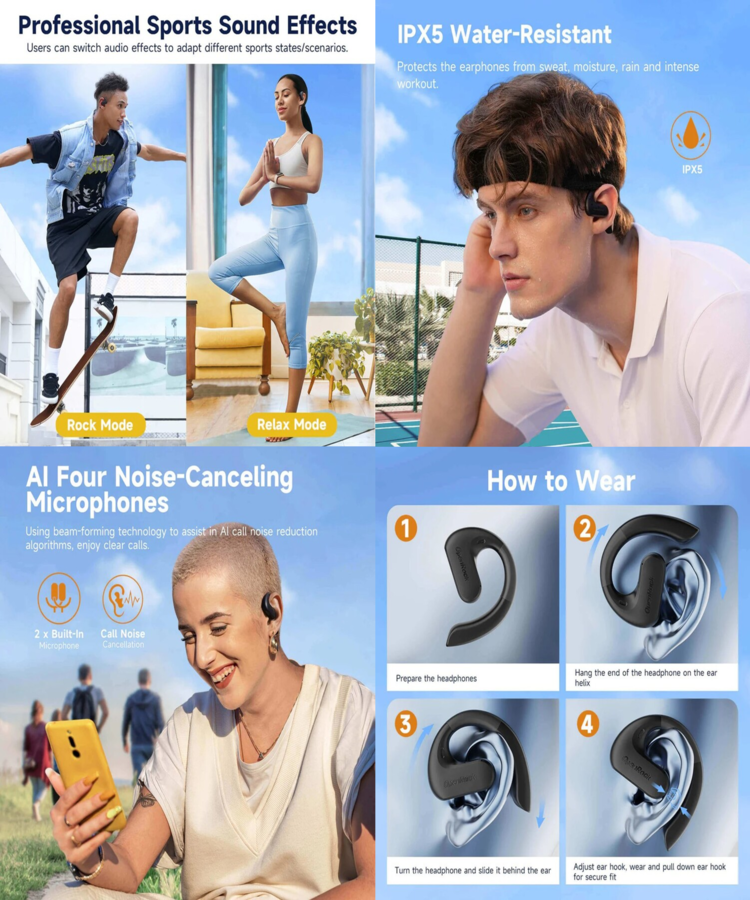 OneOdio OpenRock S Black Cuffie Sport Wireless A Conduzione Aperta