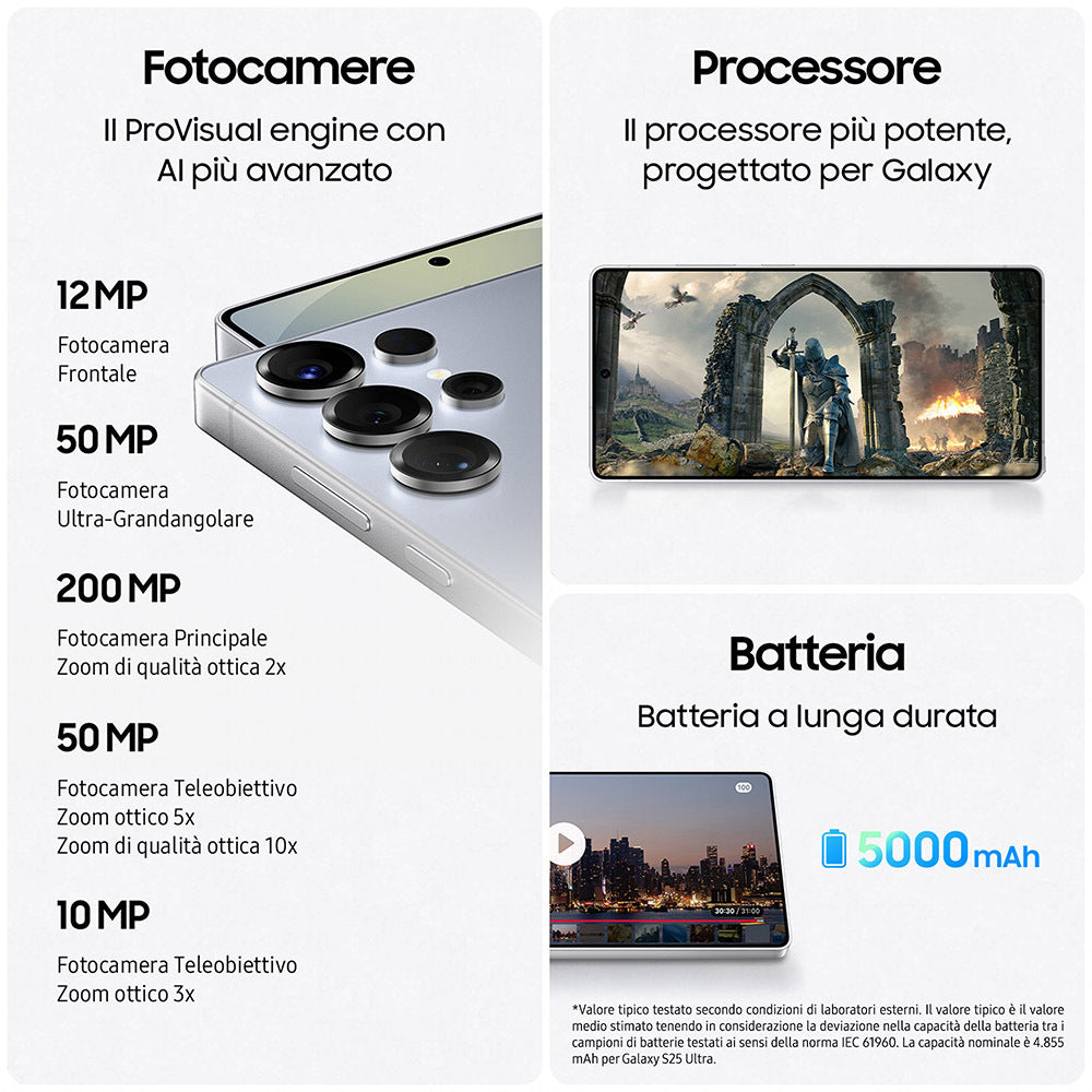 Samsung Galaxy S25 Ultra Smartphone AI, Display 6.9'' QHD+ Dynamic AMOLED 2X, Fotocamera 200MP, RAM 12GB, 256GB, 5.000 mAh, Titanium Blue silver