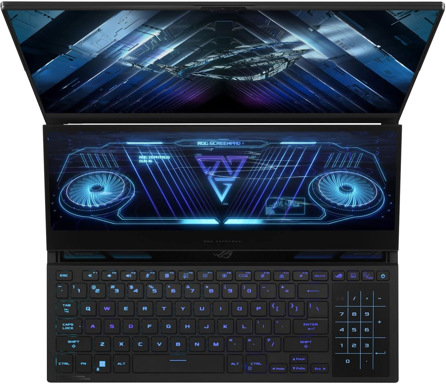 ASUS ROG ZEPHYRUS DUO 16 GX650PY 2560 * 1600 240 HZ, RYZEN 9-7945HX 32GB DDR5 SSD 2TB PCIE GeForce RTX™ 4090 16GB GDDR6, TASTIERA RETROLUMINATA WINDOWS 11, SCREENPAD PLUS 14" 3840 * 1400